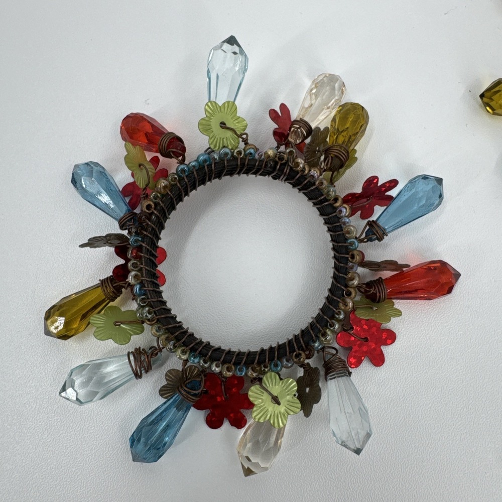 VTG Pier One Floral‎ Springtime Beaded Napkin Rings Set of 12 Boho Floral Modern